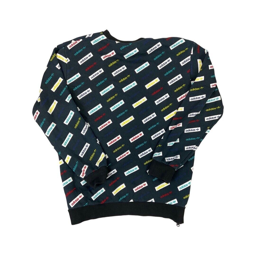 Vintage 00s Black Adidas Trefoil Repeat Print Logo Crew Neck Sweatshirt M L