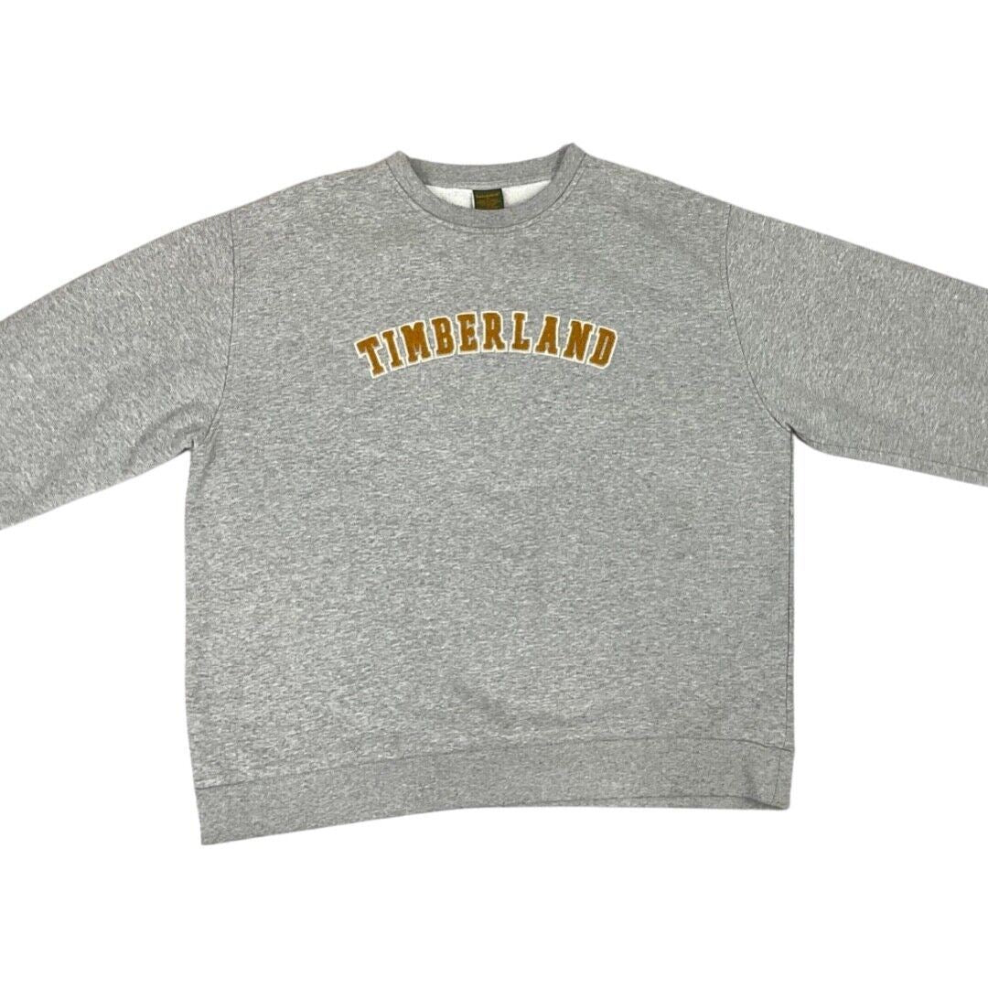 Vintage 90s 00s Grey Timberland Spell Out Letterman Varsity Crew Neck Jumper XL