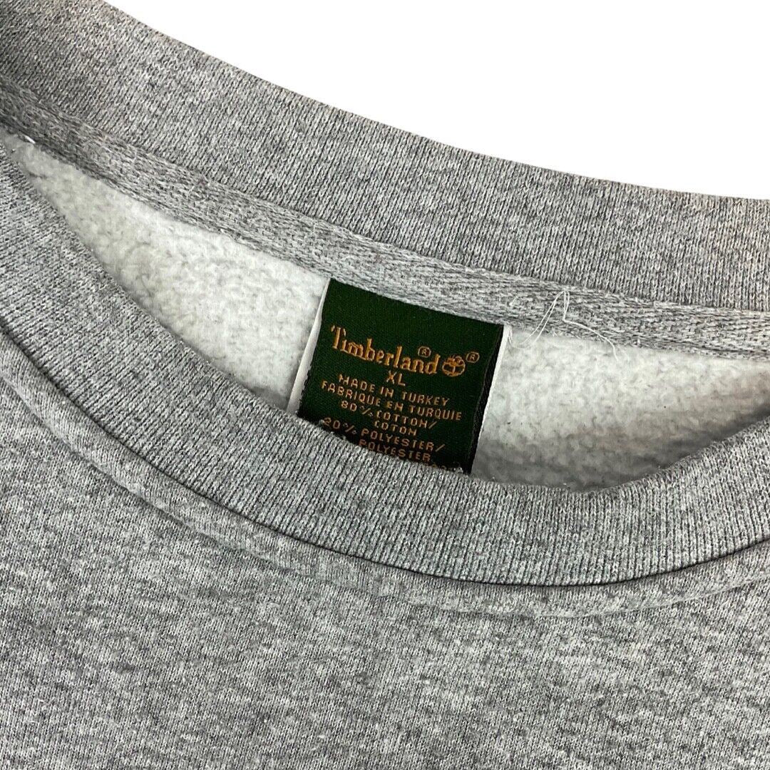 Vintage 90s 00s Grey Timberland Spell Out Letterman Varsity Crew Neck Jumper XL