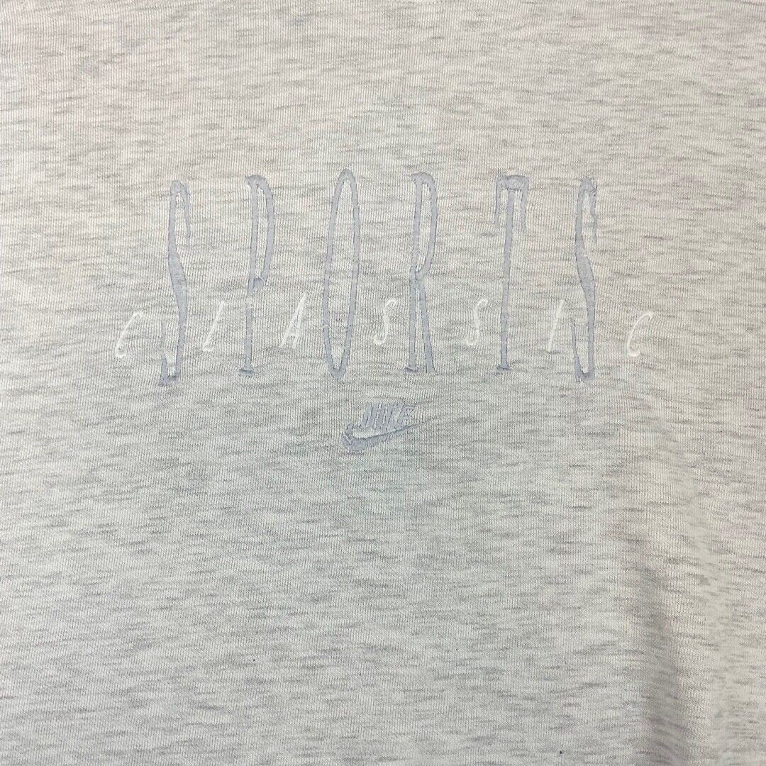 Vintage 90s Light Grey Embroidered Nike Sports Crew Neck Jumper L