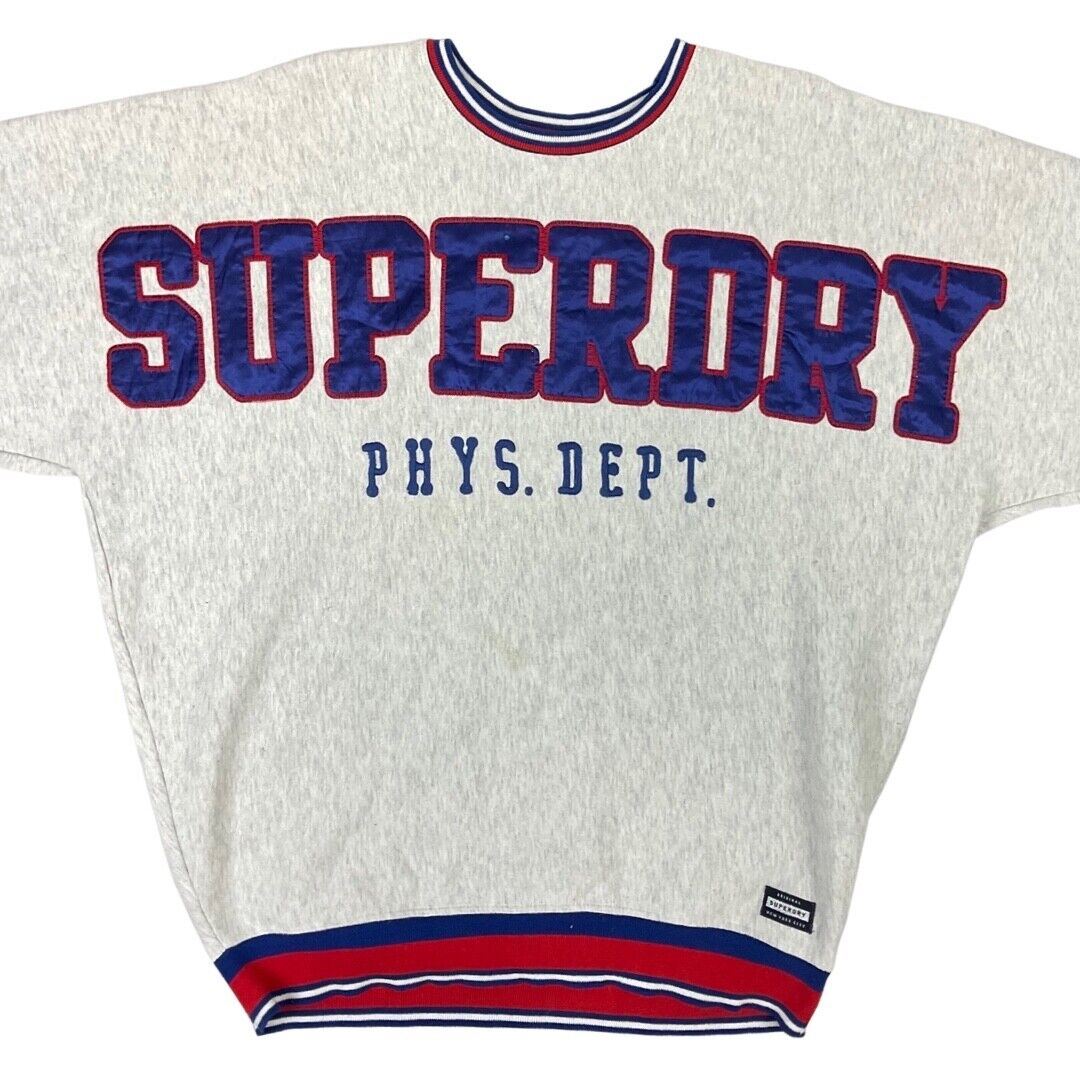 Vintage 90s 00s Grey Superdry Spell Out Logo Crew Neck Dolman Jumper 12