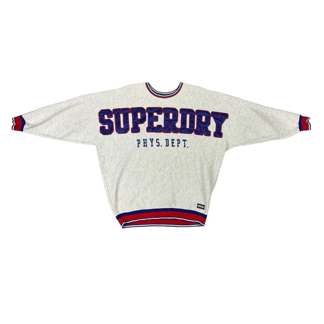 Vintage 90s 00s Grey Superdry Spell Out Logo Crew Neck Dolman Jumper 12