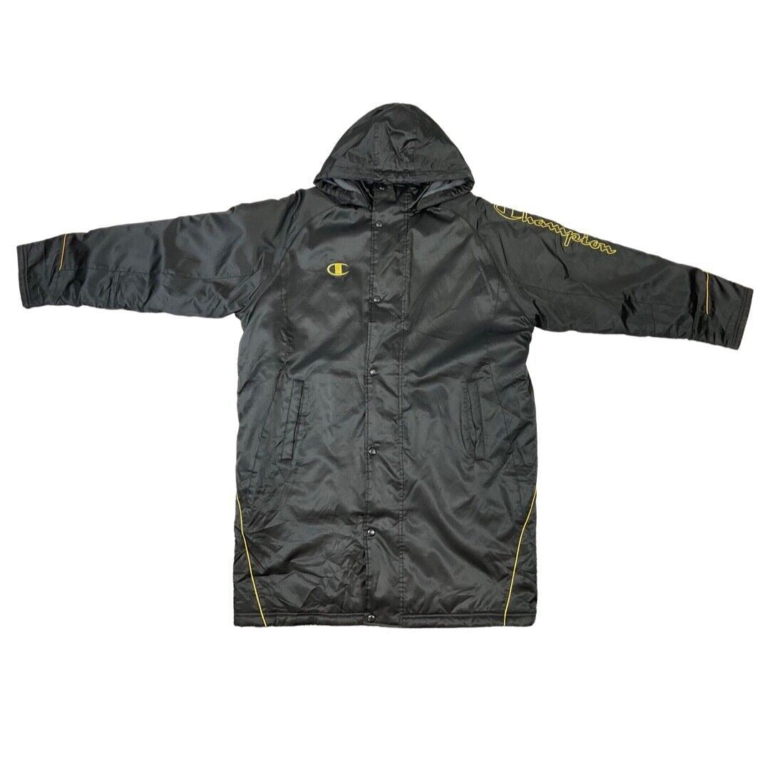 Vintage 90s Black Gold Embroidered Champion Longline Coat L