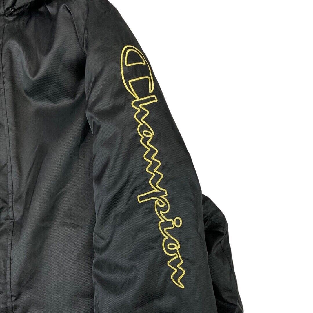 Vintage 90s Black Gold Embroidered Champion Longline Coat L