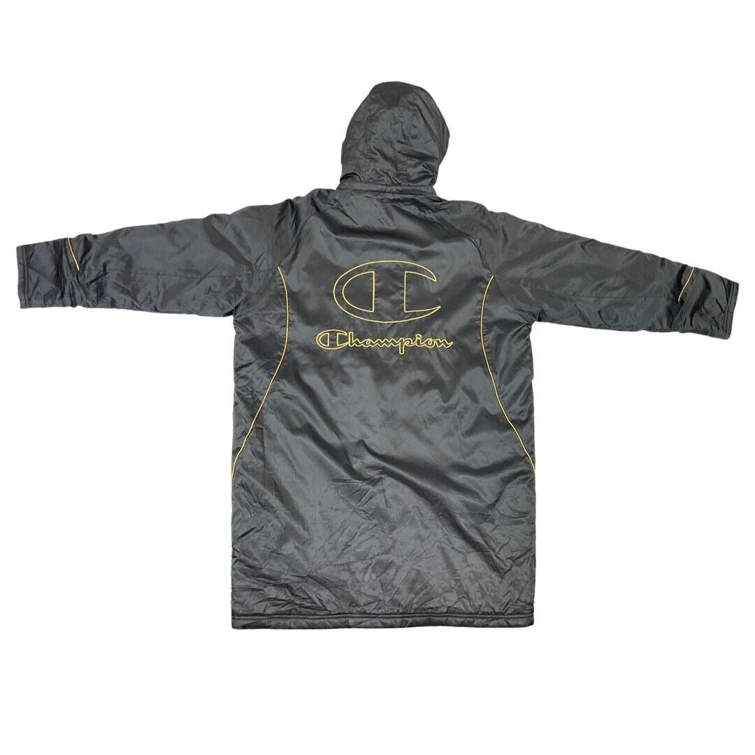 Vintage 90s Black Gold Embroidered Champion Longline Coat L