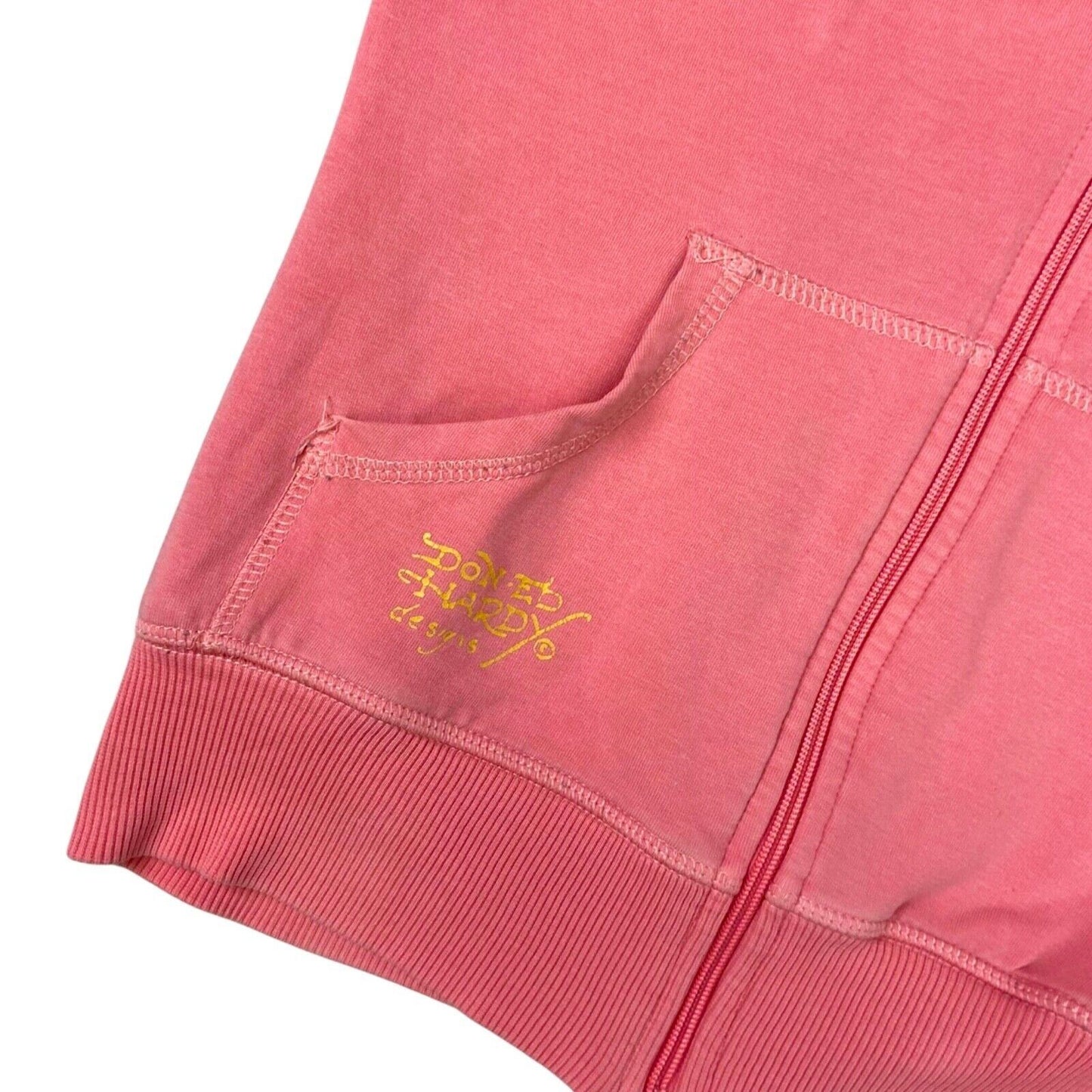 Vintage Y2K Pink Ed Hardy Zip Up Graphic Print Hoodie 8 10
