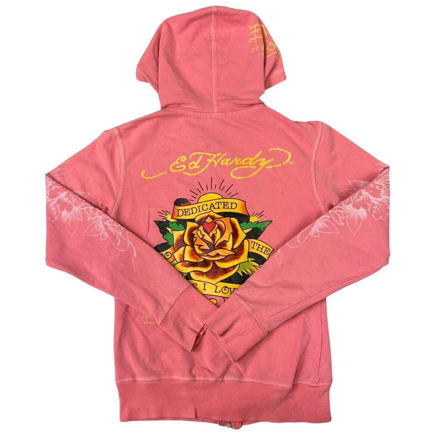 Vintage Y2K Pink Ed Hardy Zip Up Graphic Print Hoodie 8 10