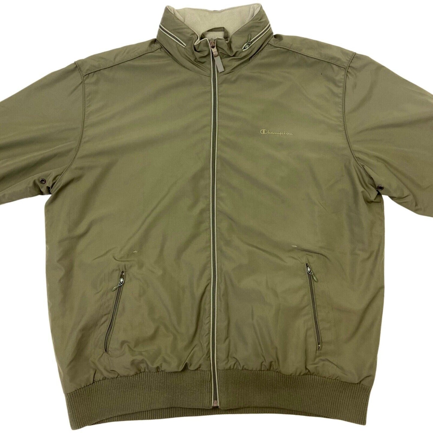Vintage 90s Khaki Green Embroidered Fleece Lined Champion Windbreaker L
