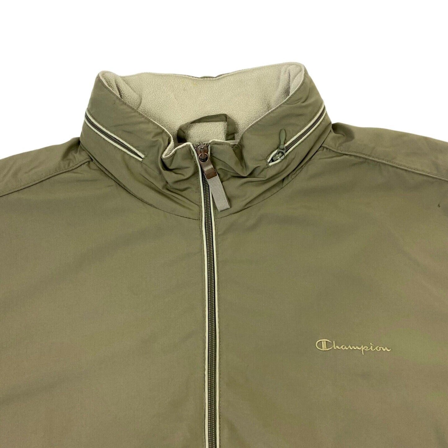 Vintage 90s Khaki Green Embroidered Fleece Lined Champion Windbreaker L