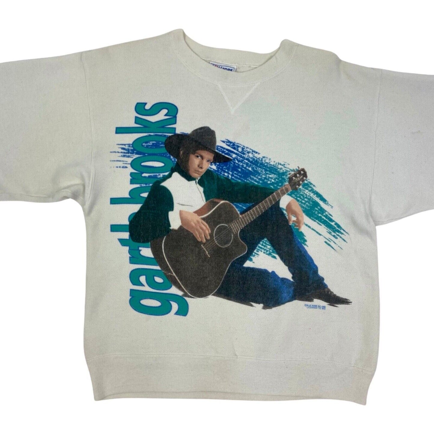 VTG 1992 White Blue Garth Brooks Double Graphic Music Sweatshirt Jumper M