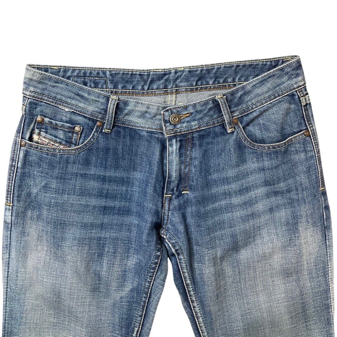 Vintage 90s 00s Y2K Blue Diesel Embroidered Distressed Denim Bootcut Jeans 14 M