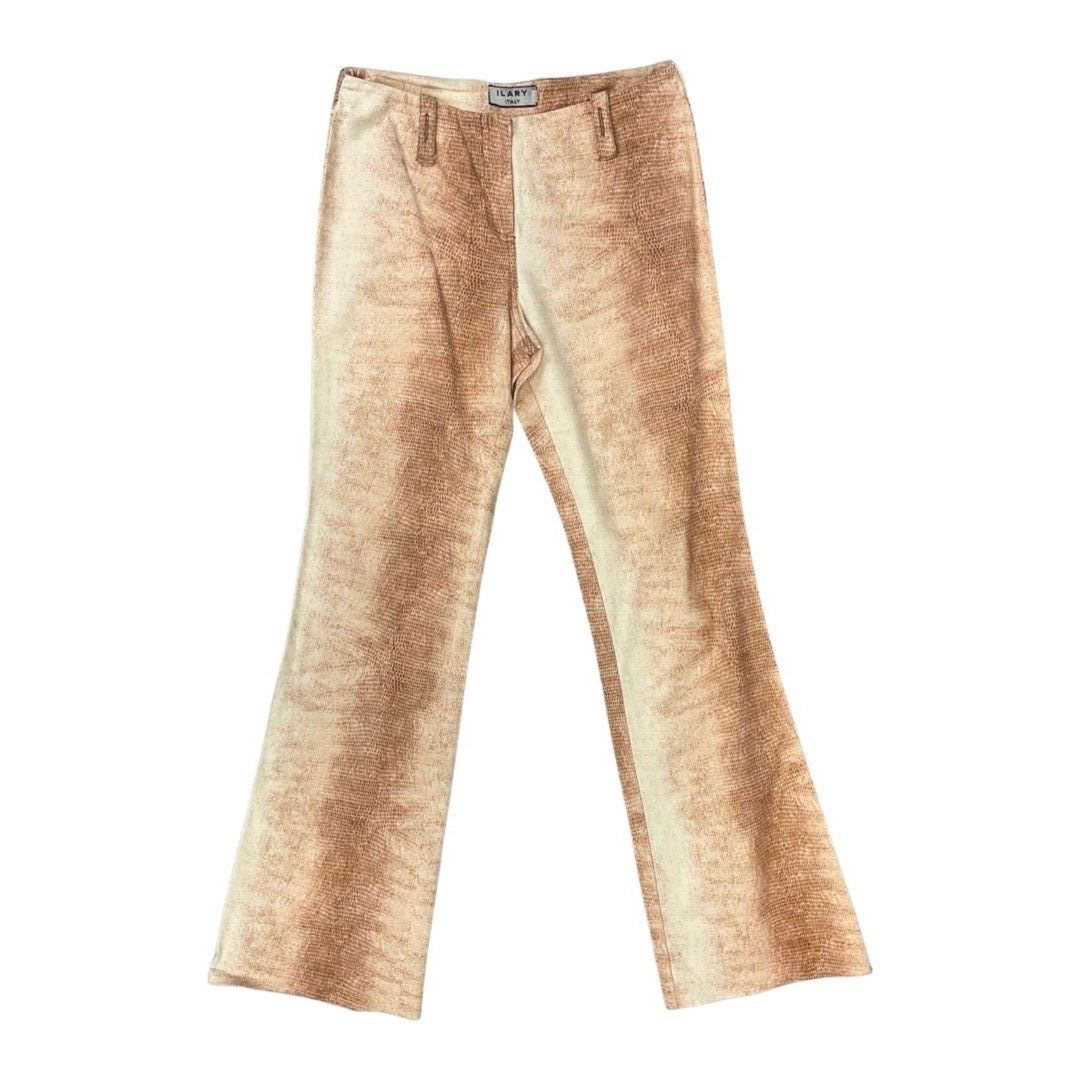 Vintage 90s Y2K Cream Brown Snakeskin Animal Print Bootcut Trousers 8 10 S