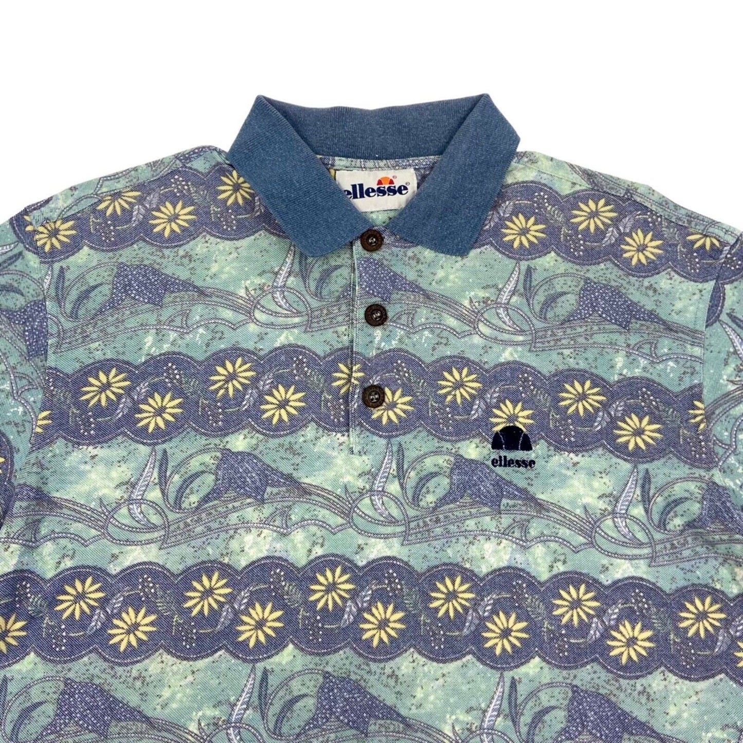 Vintage 90s Blue Green Sergio Tacchini Patterned Polo M