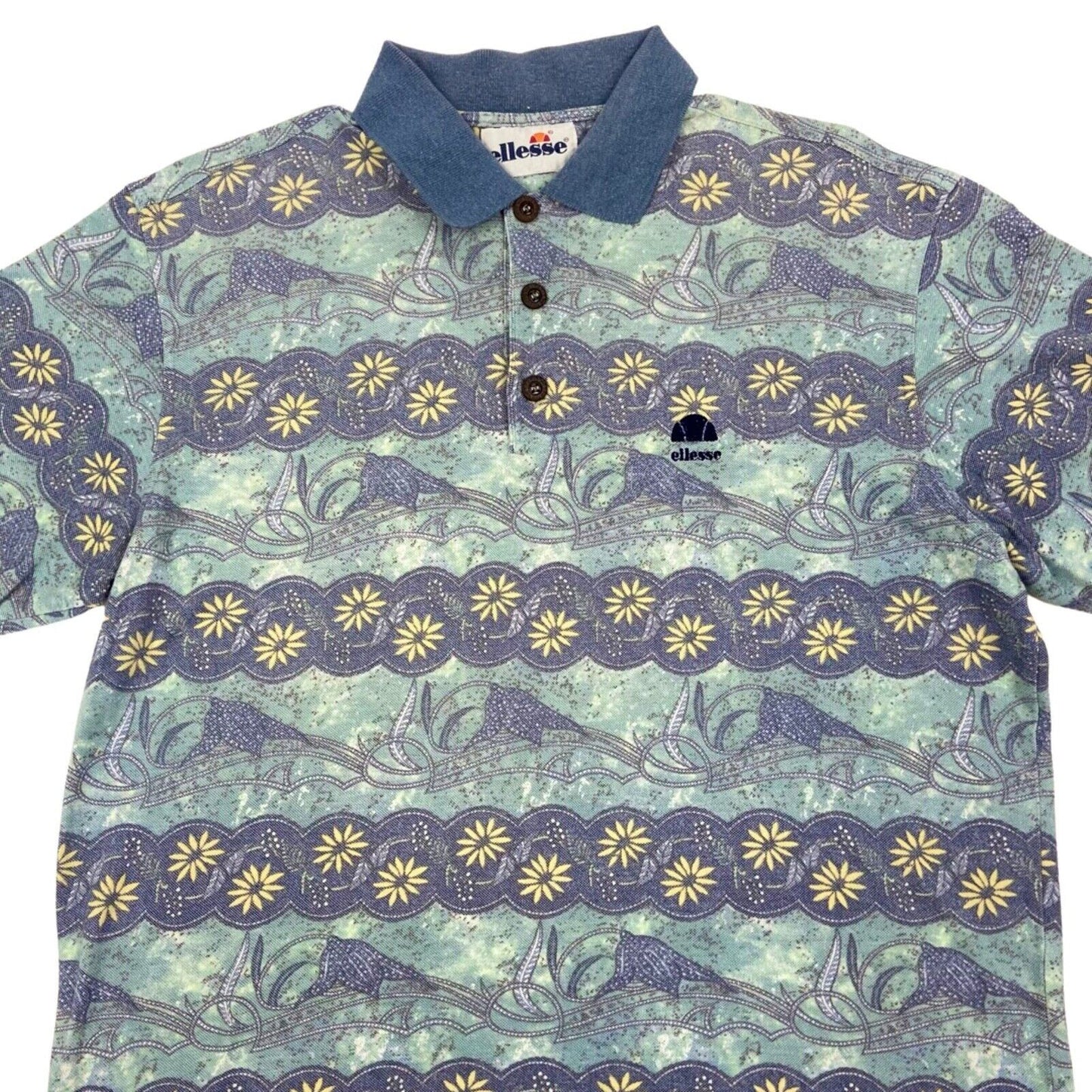 Vintage 90s Blue Green Sergio Tacchini Patterned Polo M