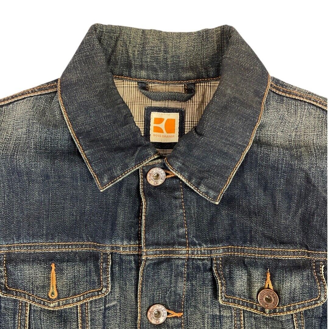 Vintage 90s 00s Blue Hugo Boss Orange Contrast Stitch Denim Jacket S M