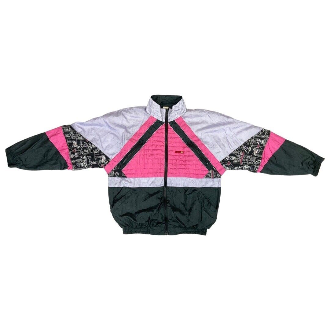 VTG 80s 90s Pink Lilac Black Egyptian Hieroglyph Ellesse Windbreaker Jacket XL