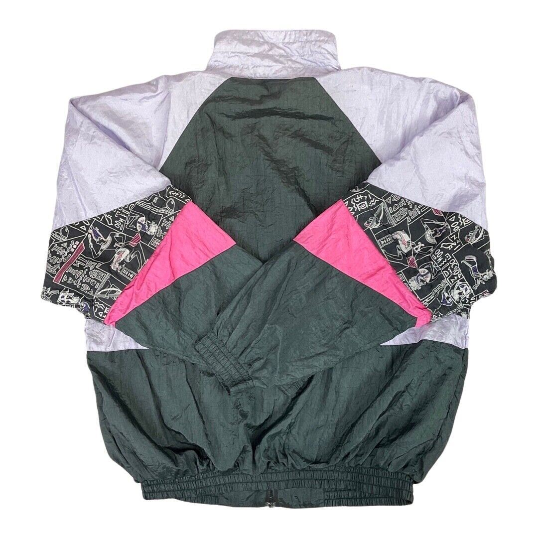 VTG 80s 90s Pink Lilac Black Egyptian Hieroglyph Ellesse Windbreaker Jacket XL
