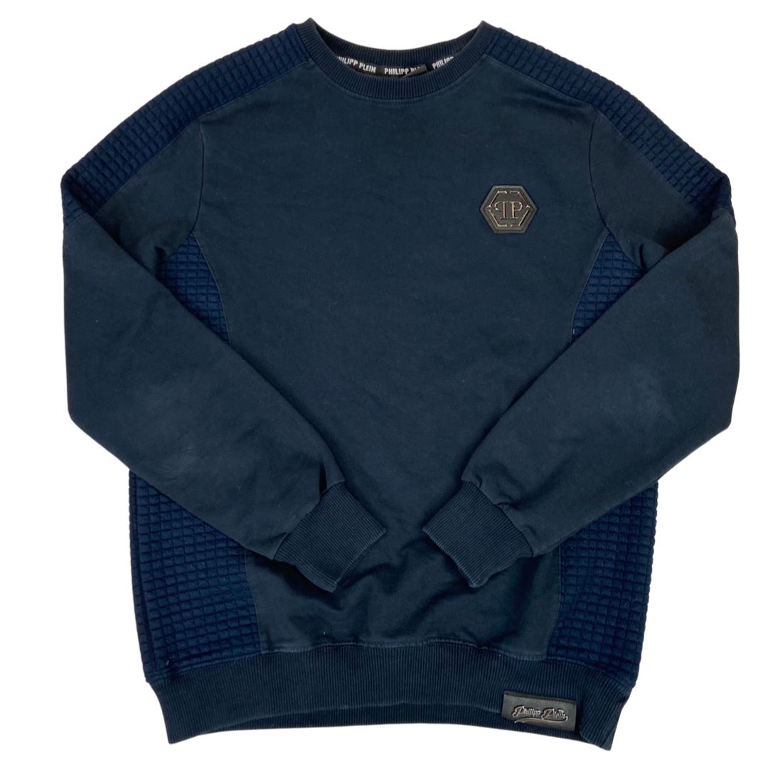 Vintage 90s 00s Navy Blue Embossed Philipp Plein Crew Neck Jumper M