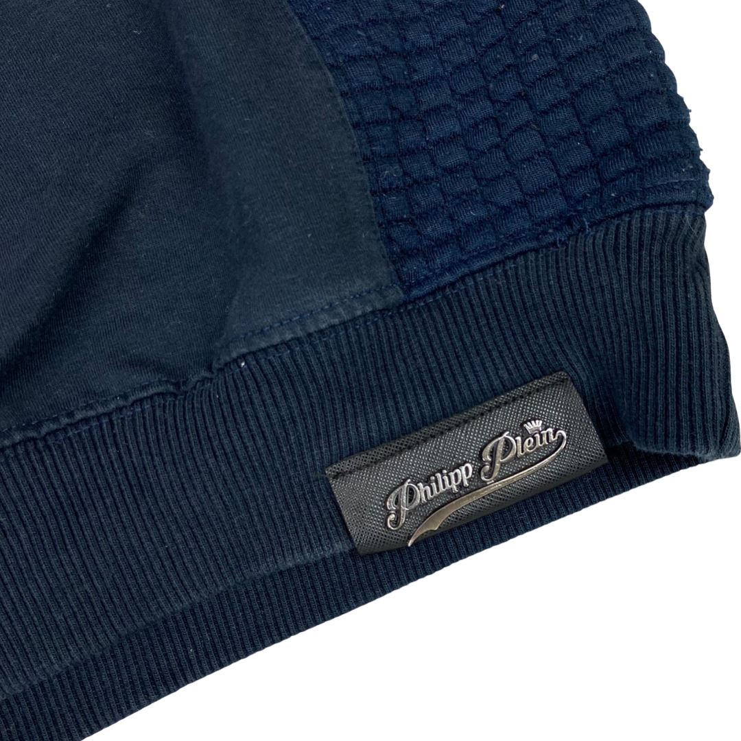 Vintage 90s 00s Navy Blue Embossed Philipp Plein Crew Neck Jumper M