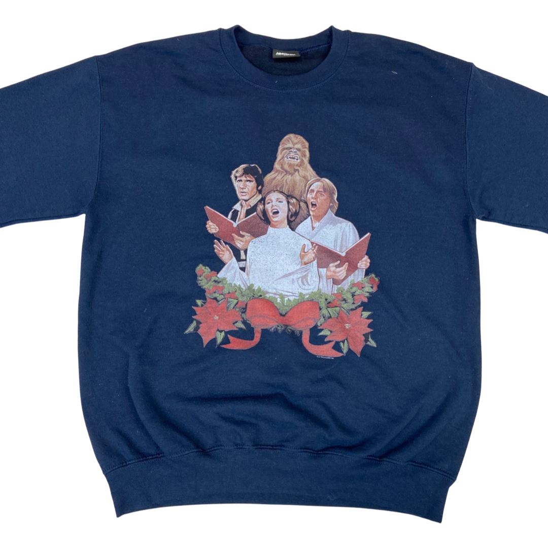 00s Navy Blue Christmas Star Wars Crew Neck Graphic Print Jumper M