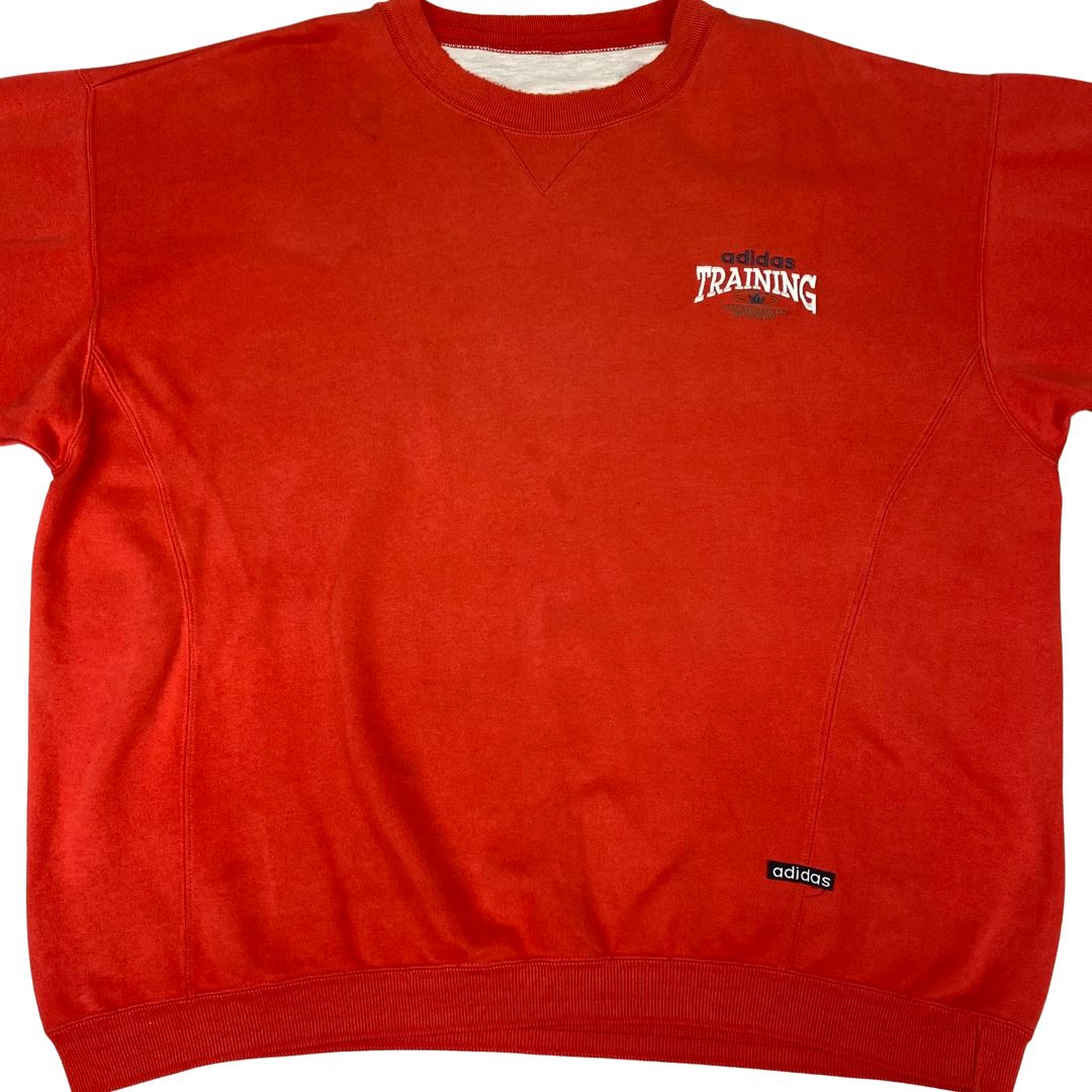 Vintage 90s Red Embroidered Adidas Training Crew Neck Oversized Jumper XL