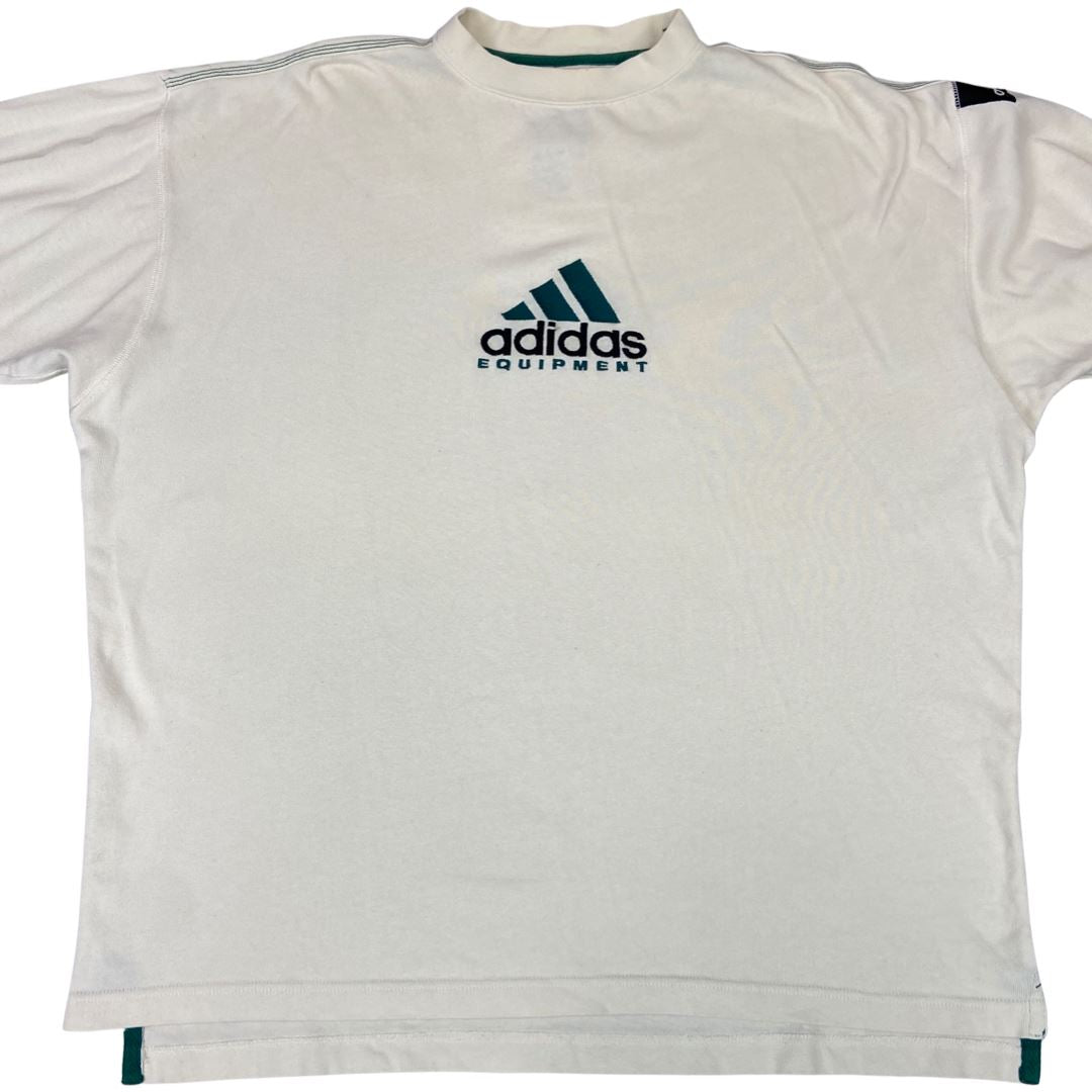 Vintage 90s Cream Green Embroidered Logo Adidas Long Sleeve T-shirt XL