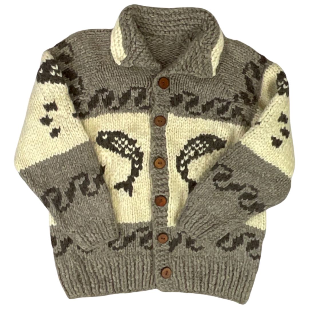 VINTAGE 50s STYLE MENS NATIVE COWICHAN GRAPHIC KNIT ROCKABILLY CARDIGAN M 40”