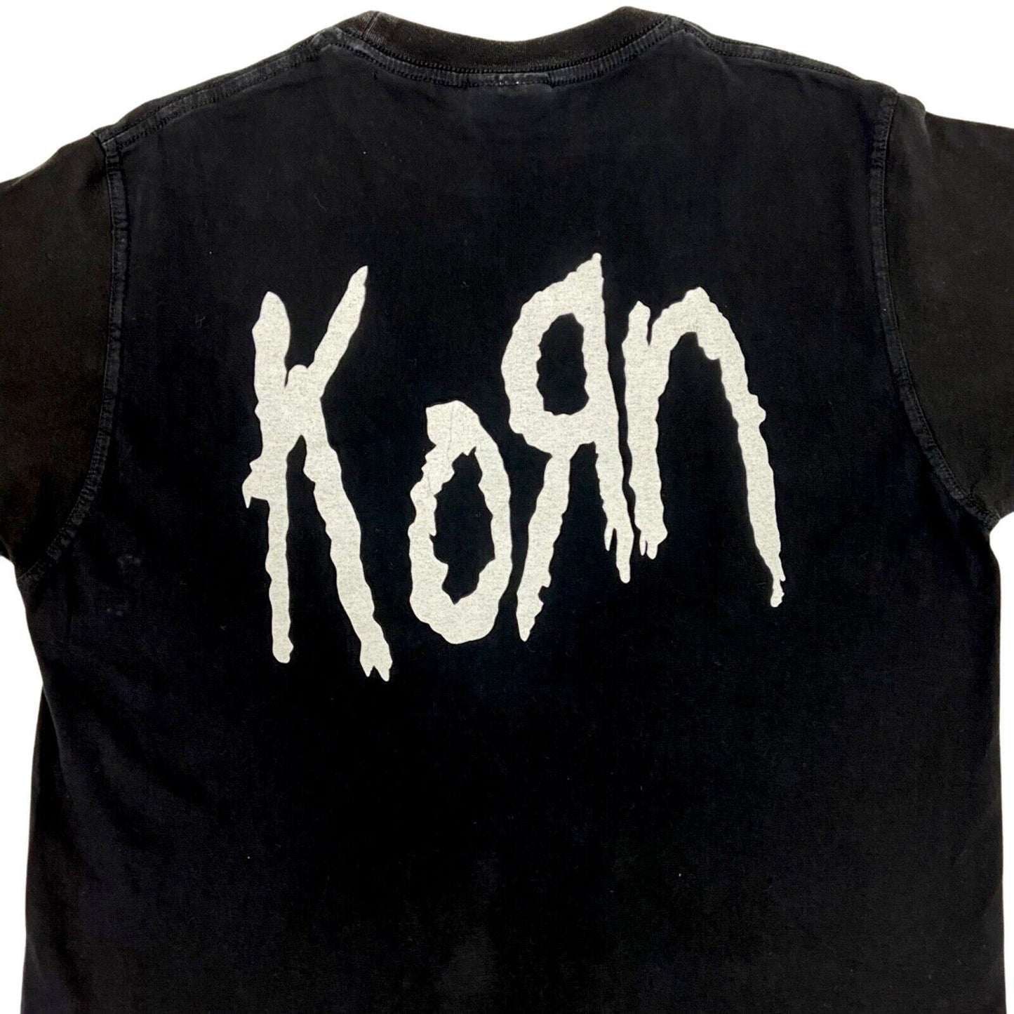 Vintage 90s Black Blue Korn Graphic Print T-shirt M