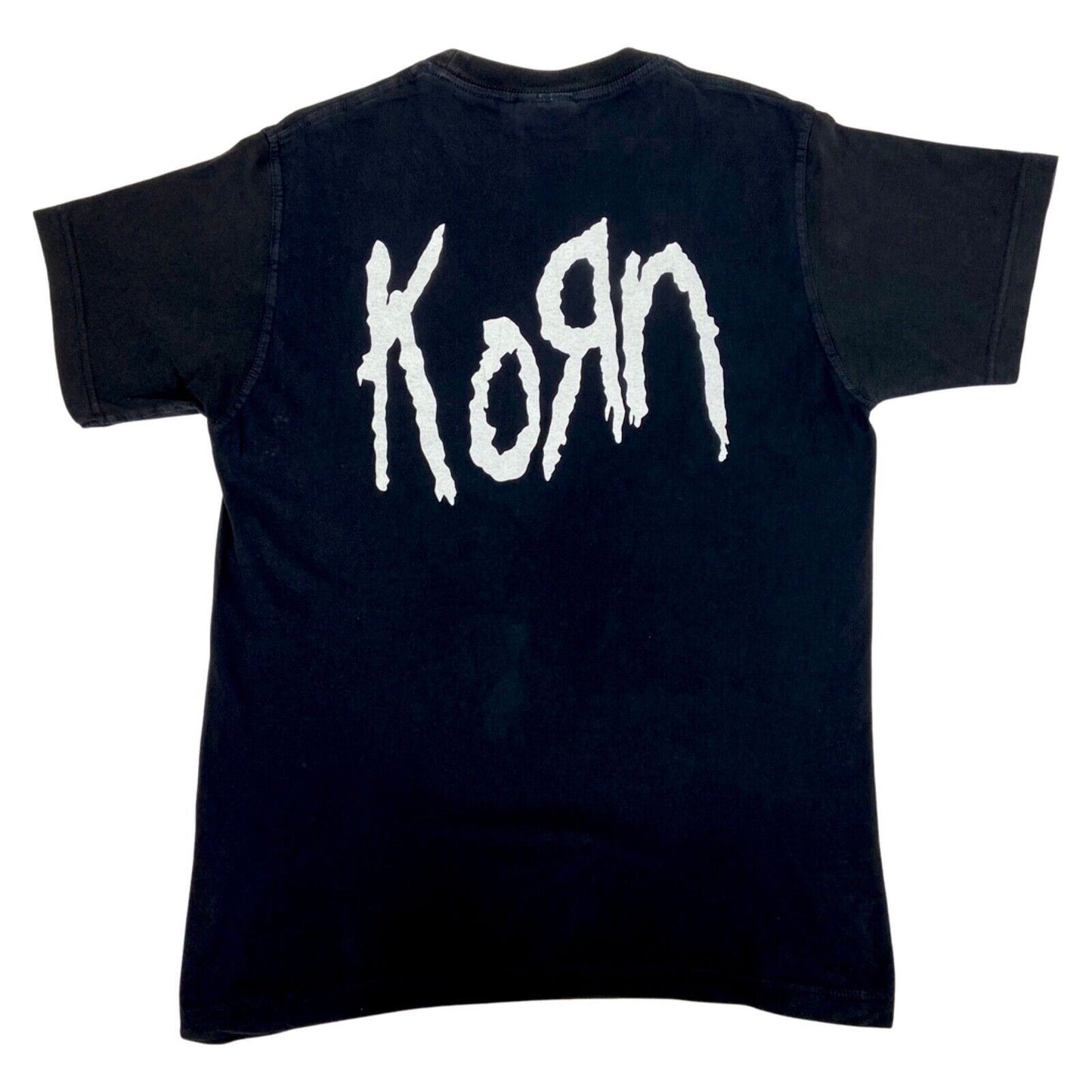 Vintage 90s Black Blue Korn Graphic Print T-shirt M