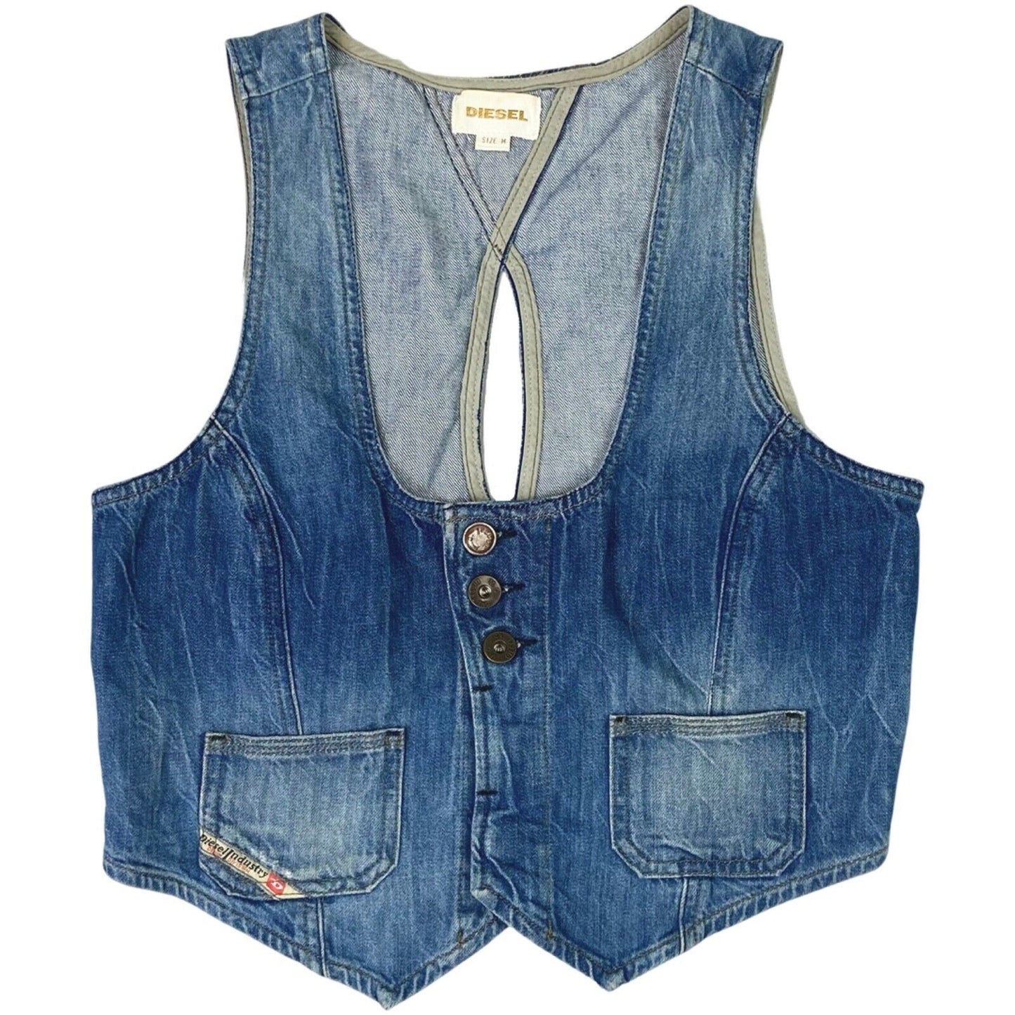 Vintage 90s Y2K Blue Diesel Denim Cropped Waistcoat M