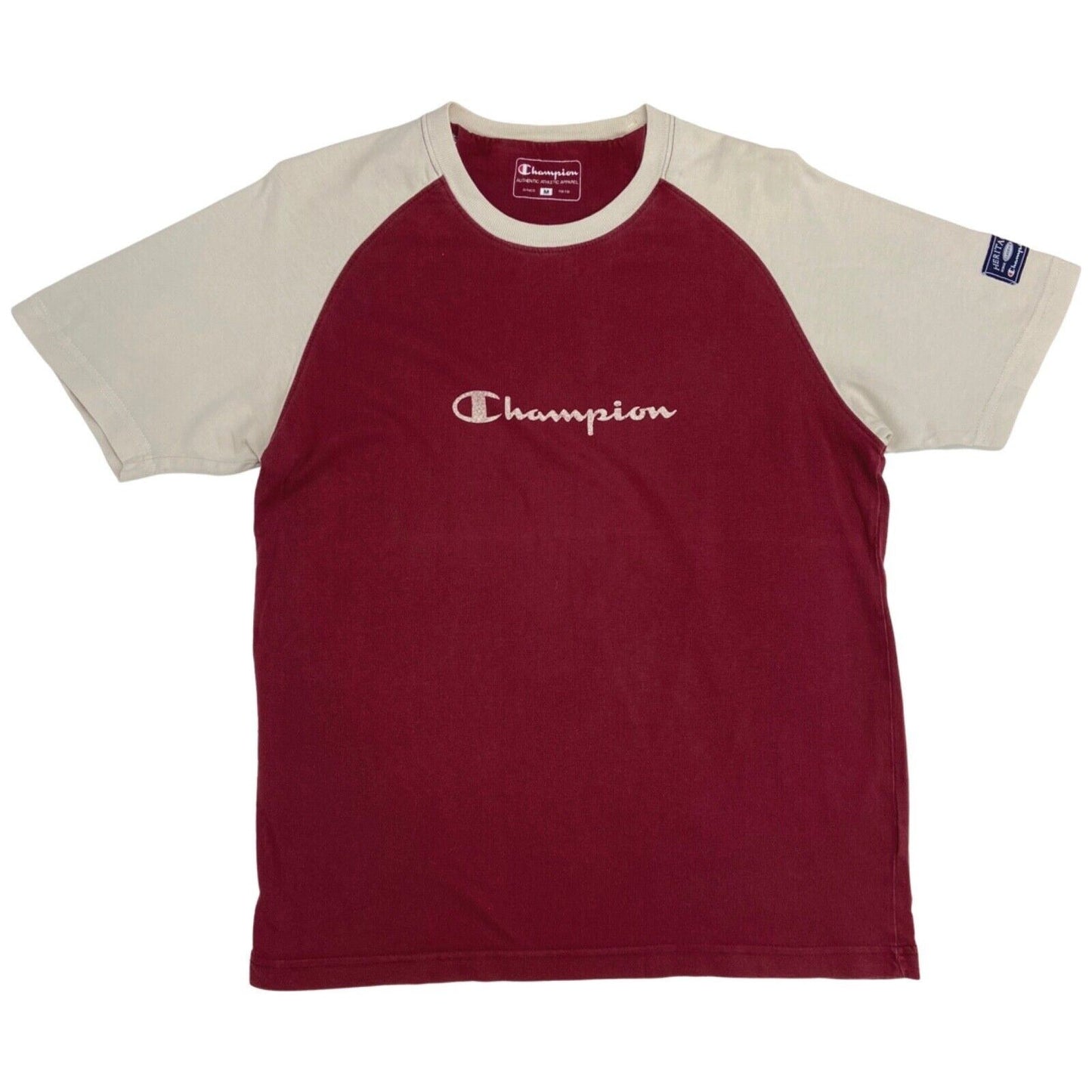 Vintage 90s 00s Red Beige Champion Short Sleeve T-shirt M