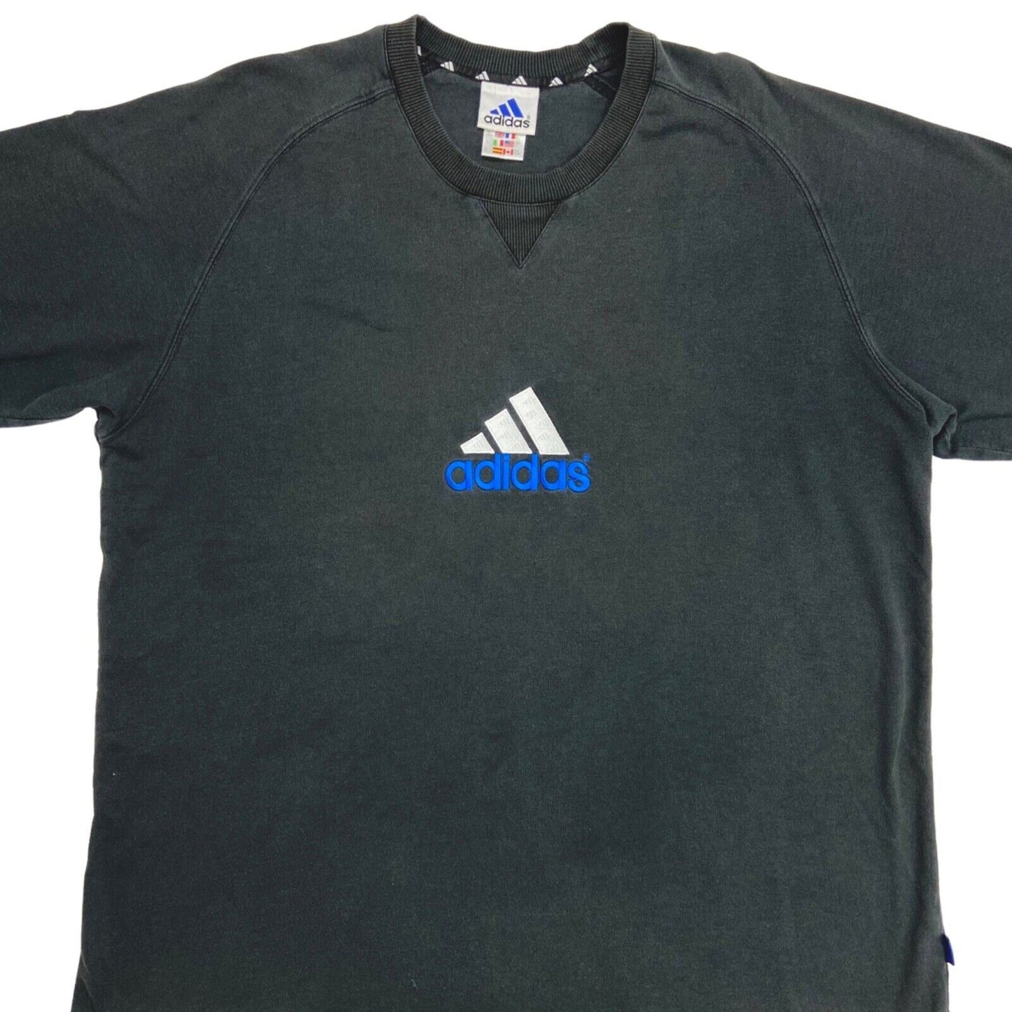 Vintage 90s Black Adidas Embroidered Logo T-shirt XL