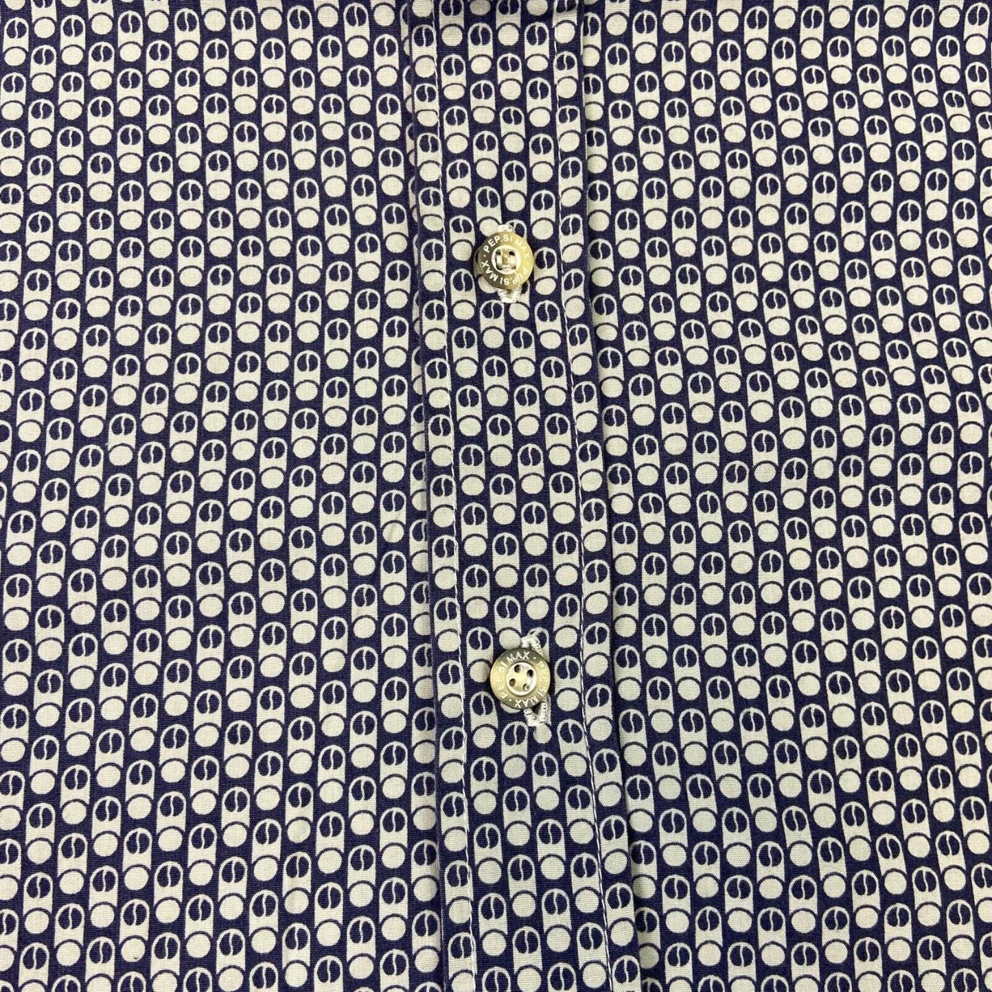 Vintage 90s Rare Cream Blue Pepsi All Over Print Button Down Shirt L
