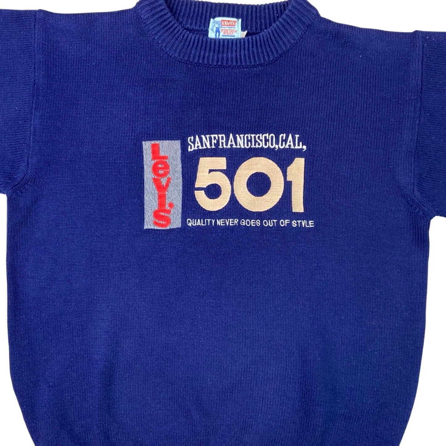 Vintage 90s Blue Embroidered Levi’s Knitted Jumper M