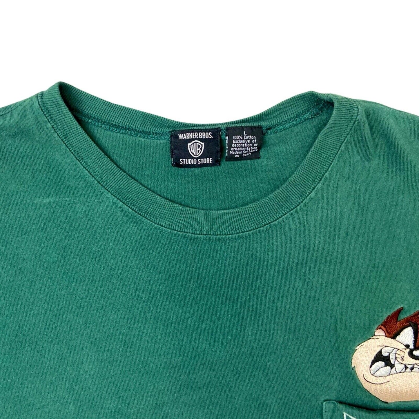 Vintage 90s 00s Green Looney Tunes Embroidered T-Shirt L