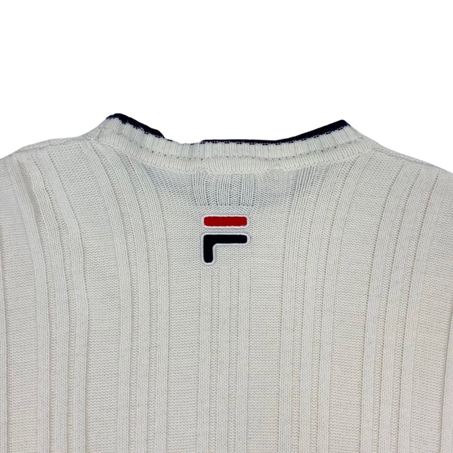 Vintage 90s White Fila Spell Out Embroidered Knit Sweater L