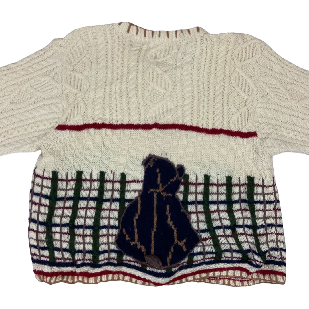 Vintage 80s 90s Beige Teddy Bear Graphic Knitted Embellished Cardigan 12 M