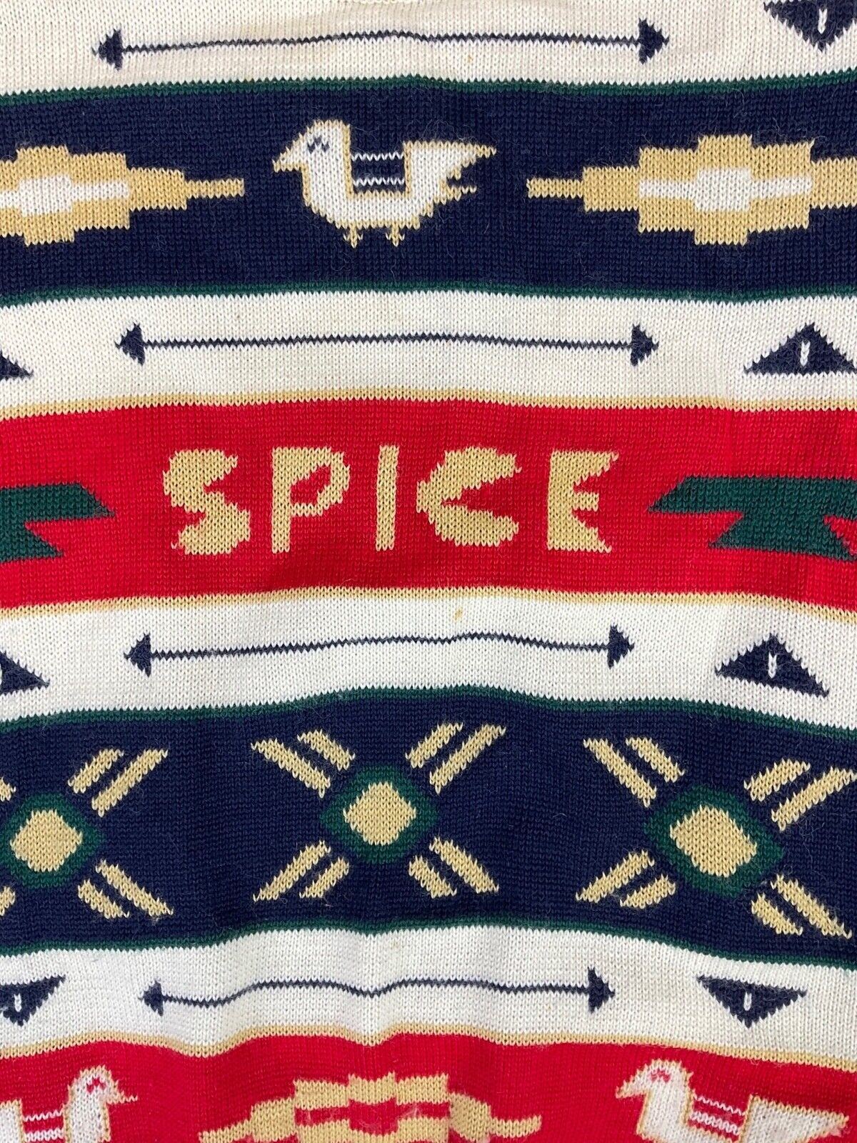 Vintage 90s 00s Red Blue Geometric Pattern World Spice Knitted Padded Jumper S