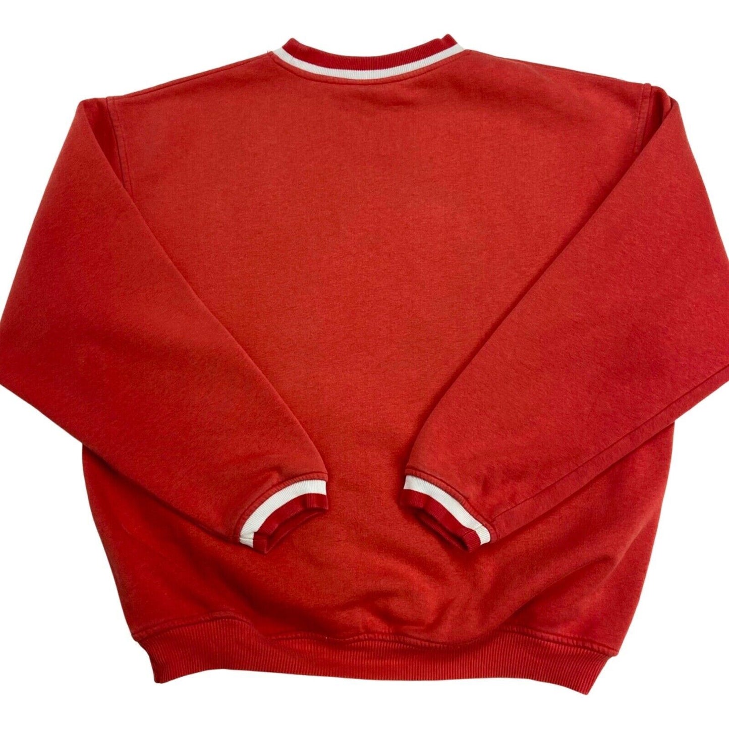 Vintage 90s Red White Embroidered Fila Spellout Logo Sweater XL