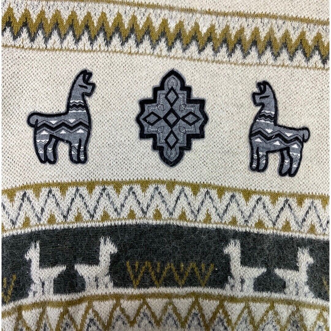 Vintage 80s 90s Cream Grey Alpaca Zig-Zag Patterned Knitted Jumper S M