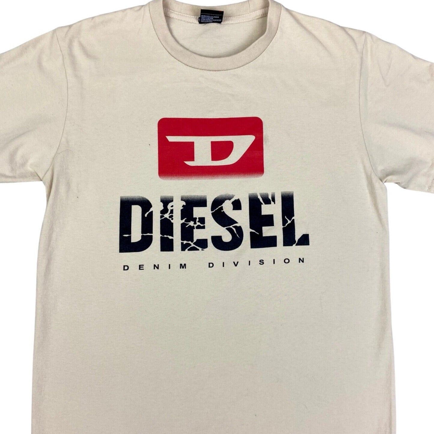 Vintage Y2K Beige Red Diesel Print Graphic Logo T-shirt S