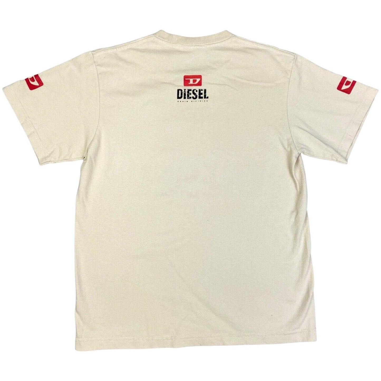 Vintage Y2K Beige Red Diesel Print Graphic Logo T-shirt S