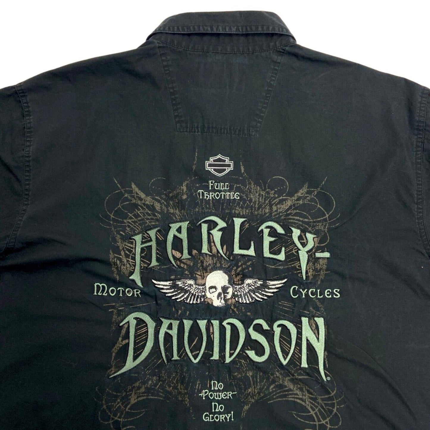 Vintage Y2K Black Harley Davidson Embroidered Skull Shirt XL