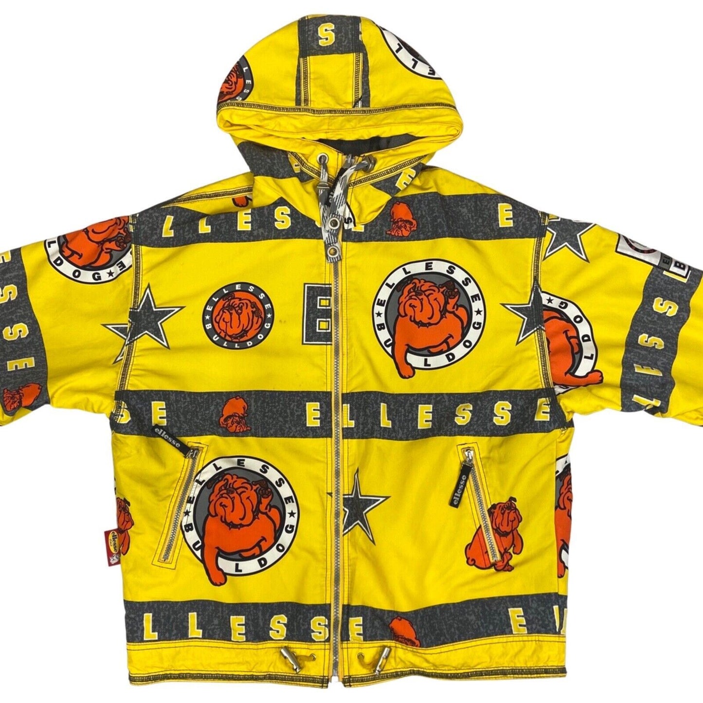 Vintage 90s Yellow Graphic Print Ellesse Bulldog Coat