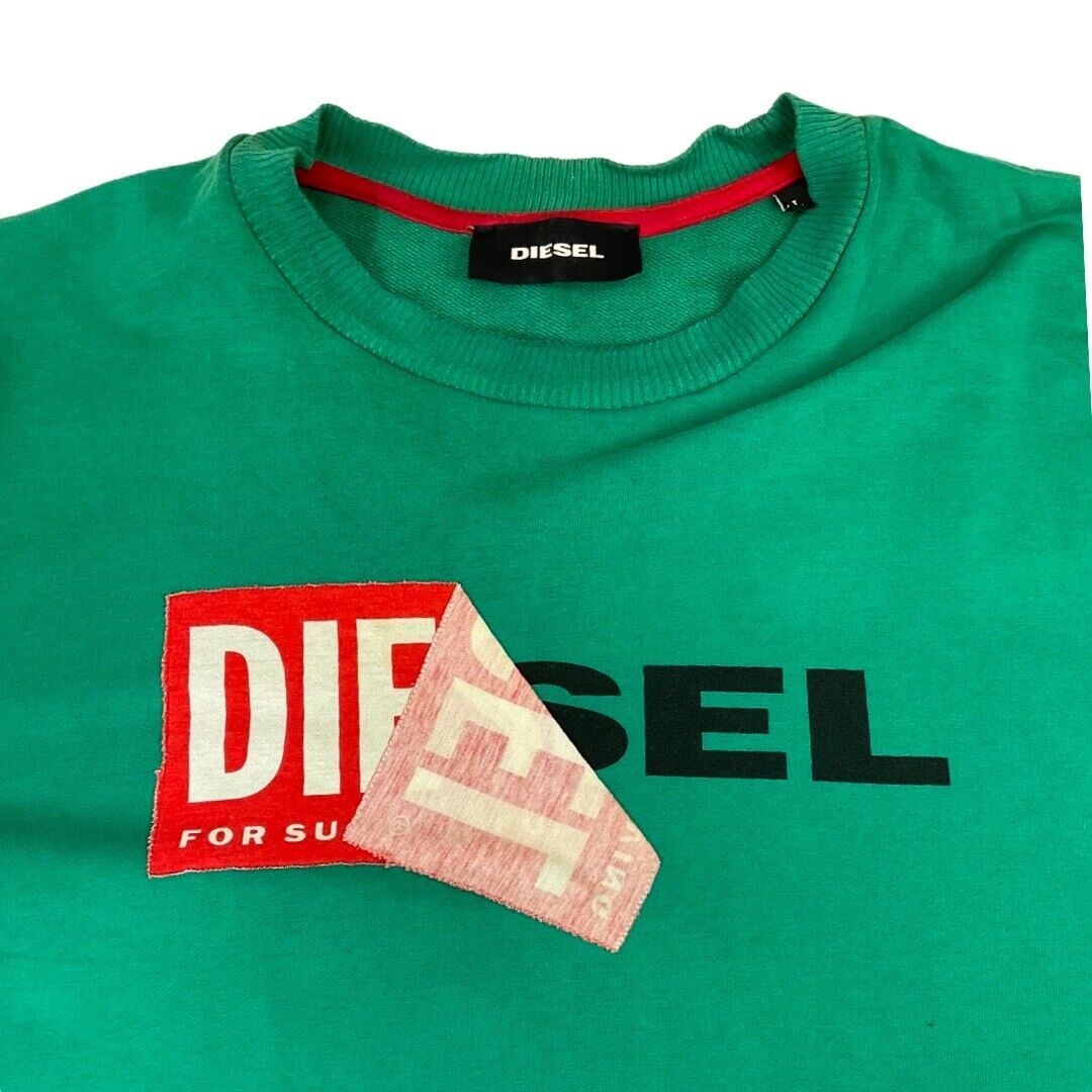 Vintage 00s Green Red Diesel Spellout Box Logo Crew Neck Jumper XL