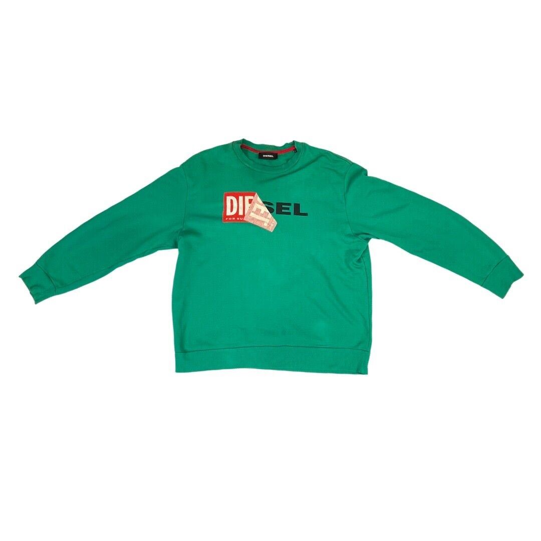Vintage 00s Green Red Diesel Spellout Box Logo Crew Neck Jumper XL
