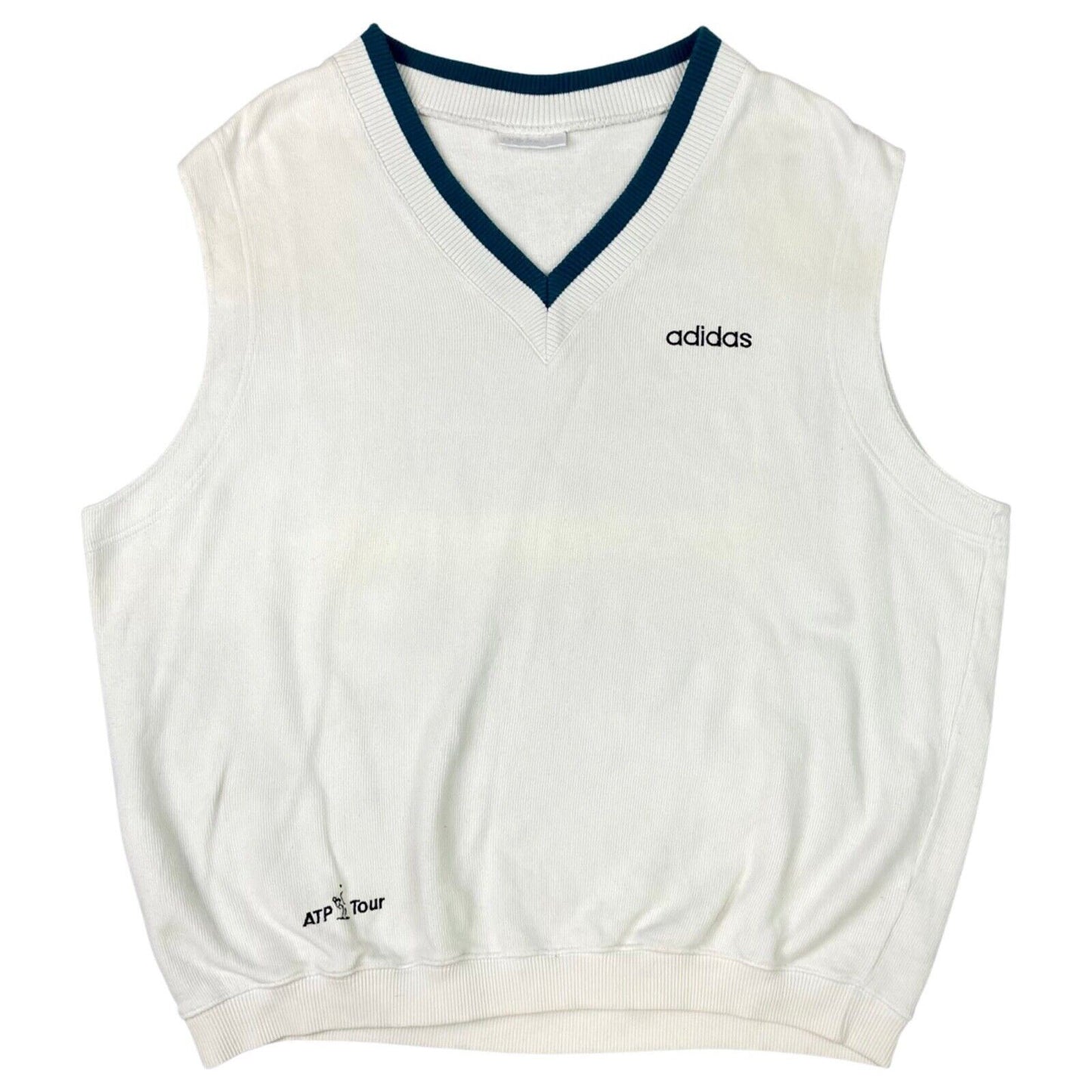 Vintage 90s White Embroidered Adidas ATP Tour Sweater Vest XL