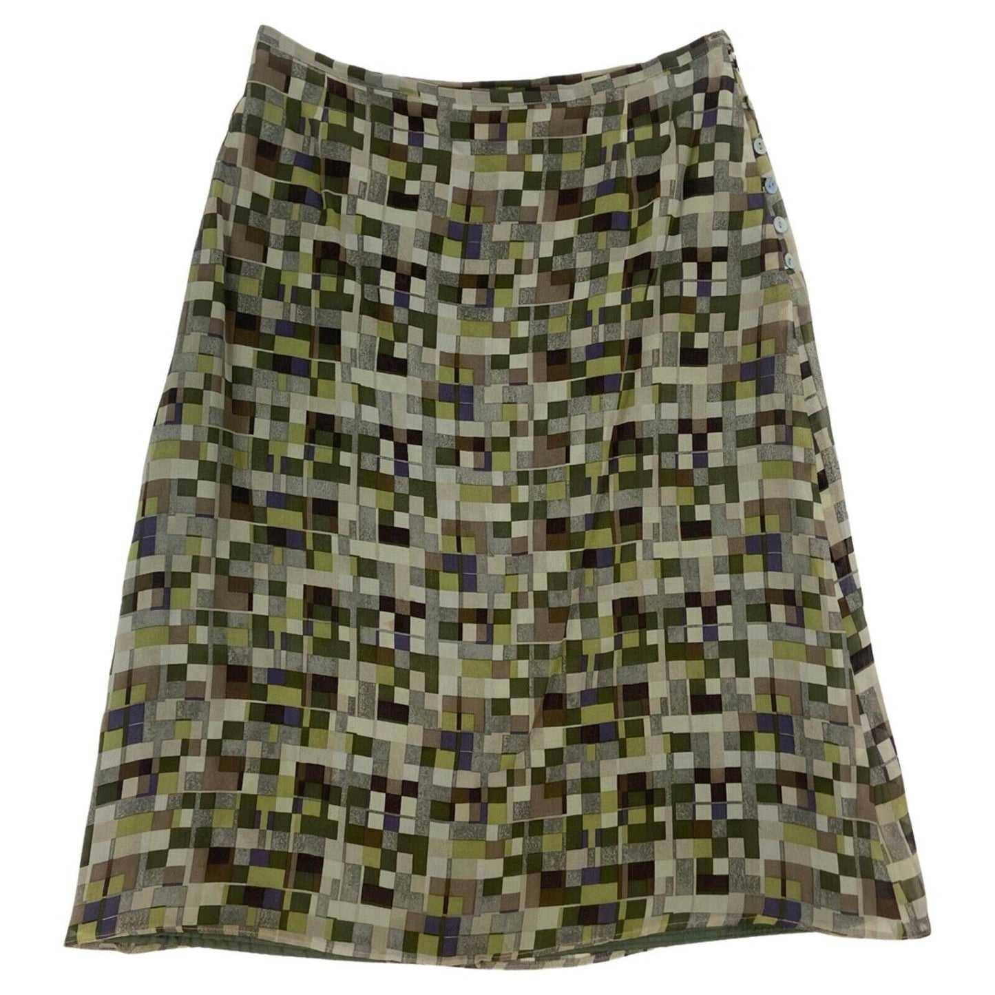 Vintage 90s Green Geometric Print Cacharel Silk Midi Skirt 6 XS