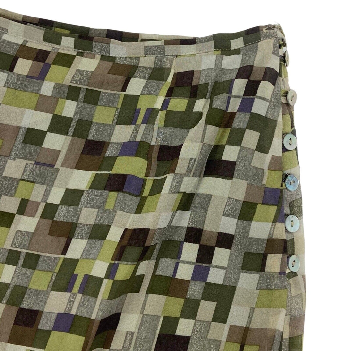 Vintage 90s Green Geometric Print Cacharel Silk Midi Skirt 6 XS