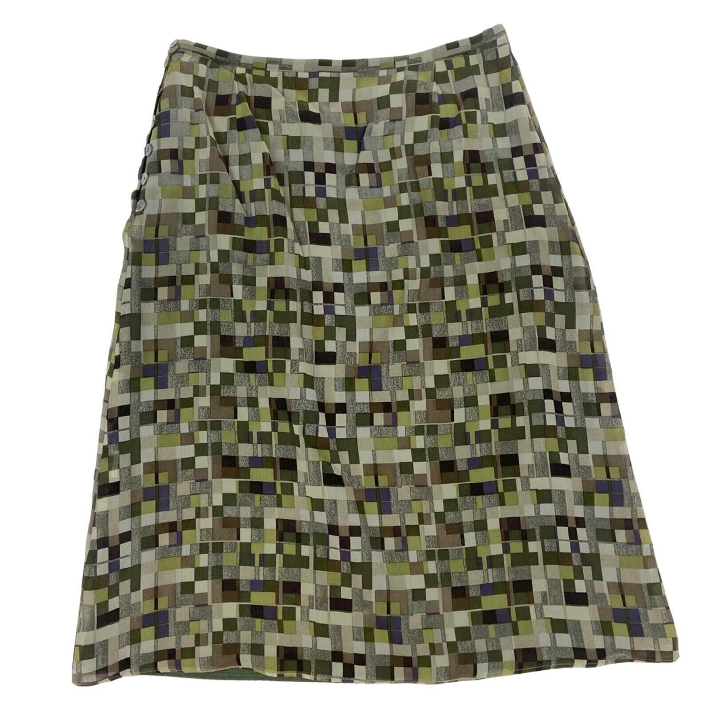 Vintage 90s Green Geometric Print Cacharel Silk Midi Skirt 6 XS